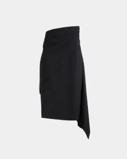 Asymmetrischer Midirock Aus Fließendem Crêpe In Schwarz
