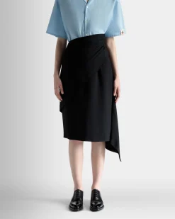 Asymmetrischer Midirock Aus Fließendem Crêpe In Schwarz