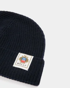 Beanie Aus Wolle In Navy Blue Mit Bally Crest Logo