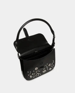 Beckett Crossbody Bag In Black Leather with Studs