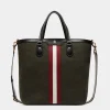 Beckett Tote In Dark Green Wool And Leather