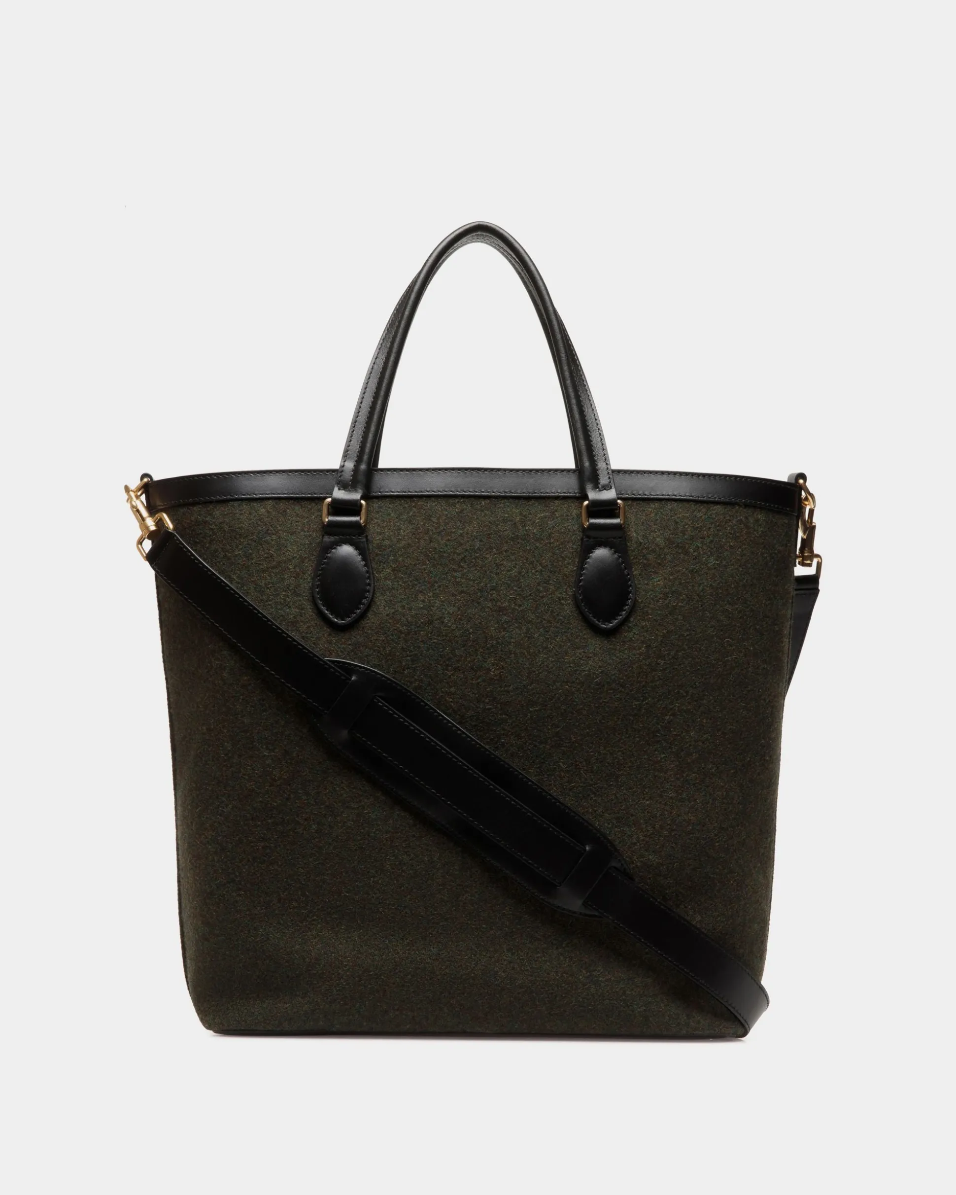 Beckett Tote In Dark Green Wool And Leather