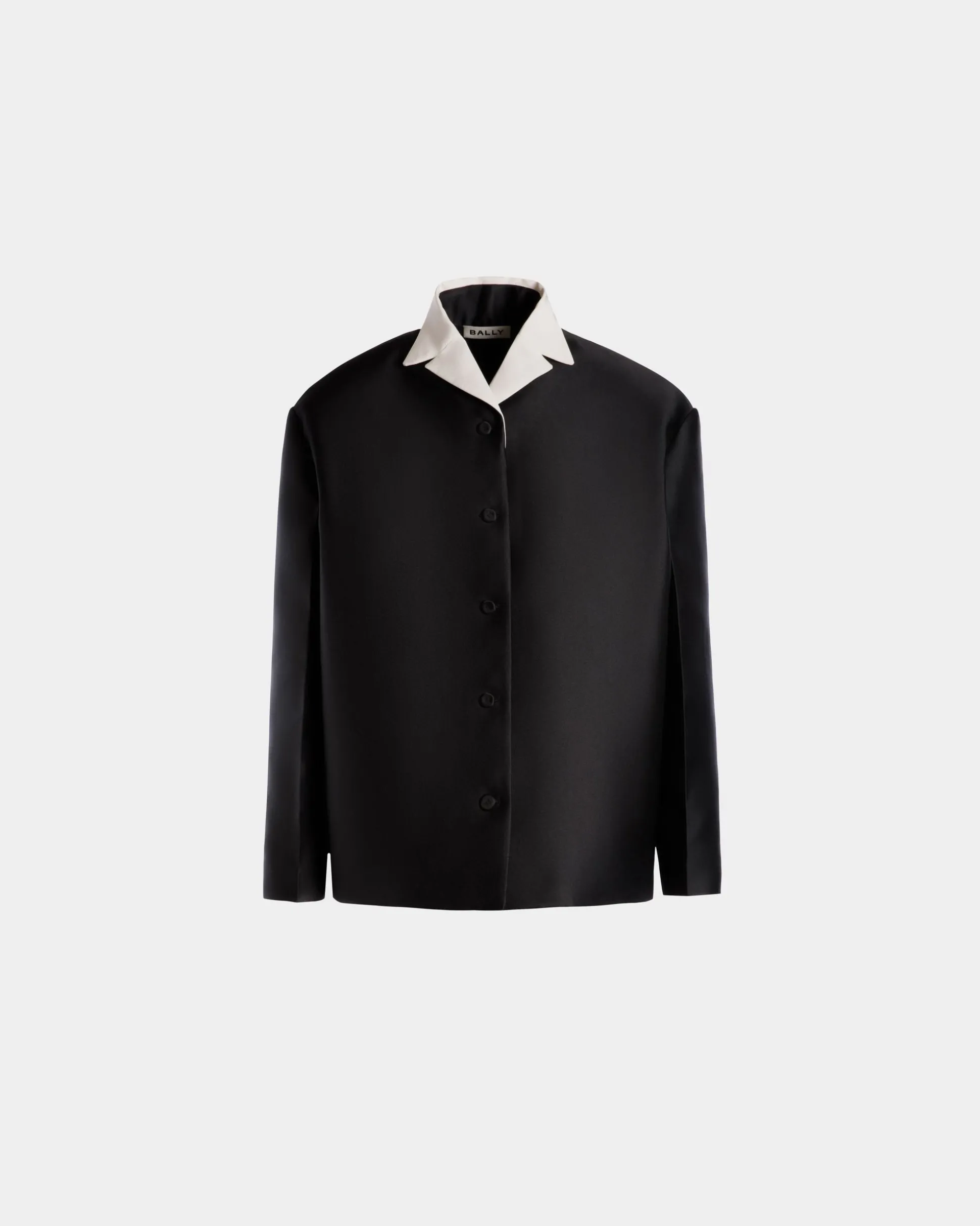 Blazer Mit Kontrastierendem Kragen Aus Schwarzer Seidenmischung