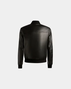 Bomberjacke Aus Leder in Schwarz