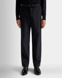 Chino-Hose Aus Einer Wollmischung In Navy Blue Aus Der Adrien Brody Travel-Kollektion