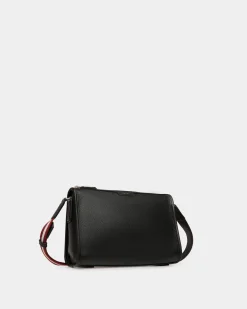 Code Kleine Messenger-Tasche Aus Genarbtem Schwarzem Leder