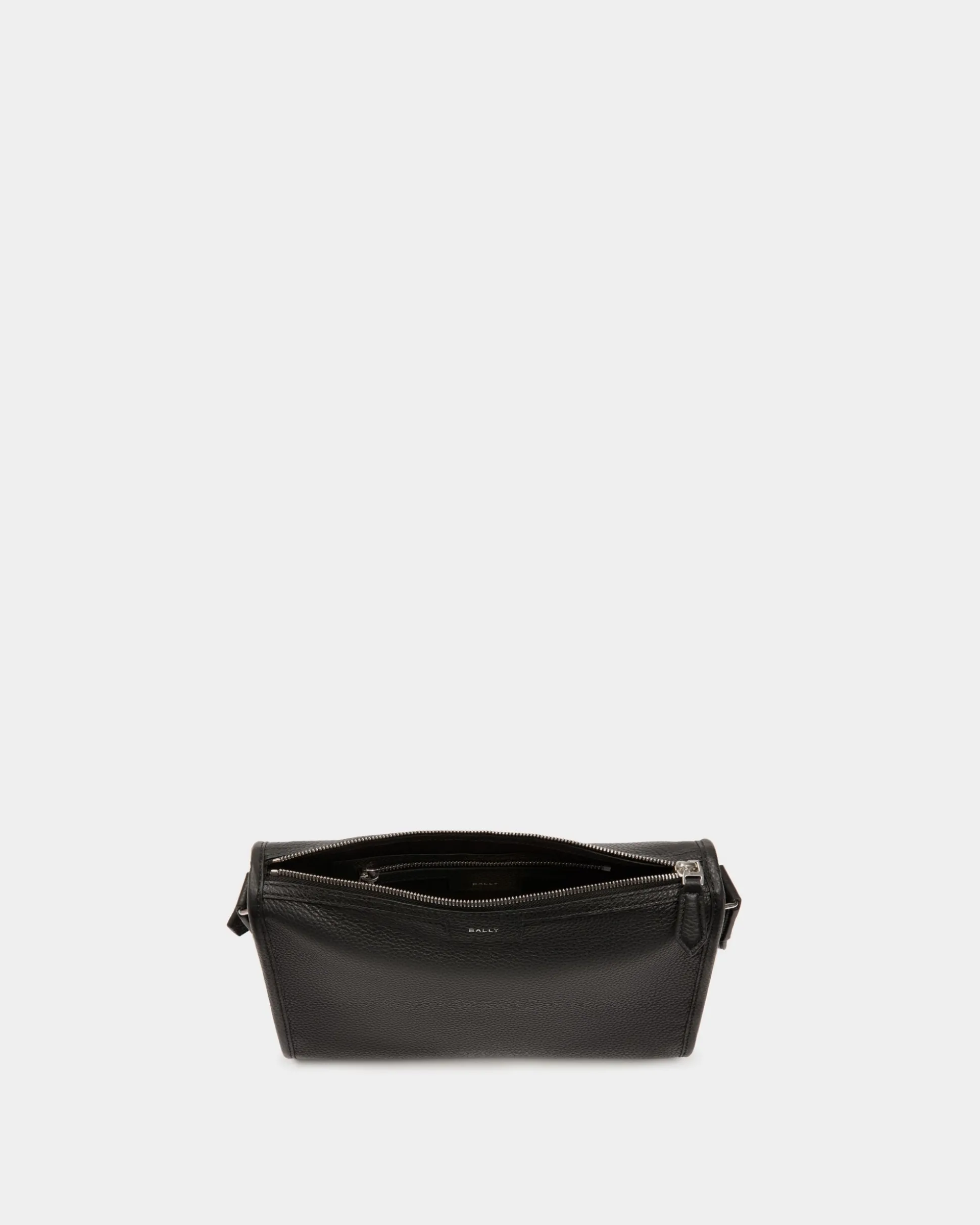 Code Kleine Messenger-Tasche Aus Genarbtem Schwarzem Leder
