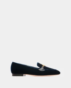 Daily Emblem Loafer Aus Samt In Navy Blue