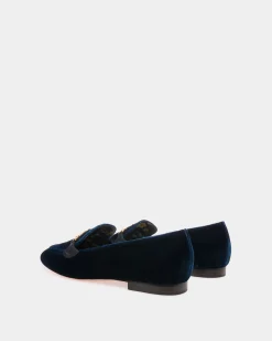 Daily Emblem Loafer Aus Samt In Navy Blue