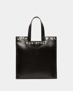 Easy Bally Tragetasche Aus Schwarzem Leder Mit Nieten