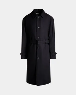 Einreihiger Mantel Aus Einer Wollmischung In Navy Blue