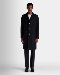 Einreihiger Mantel Aus Einer Wollmischung In Navy Blue Aus Der Adrien Brody Travel-Kollektion