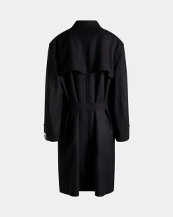 Einreihiger Mantel Aus Einer Wollmischung In Navy Blue