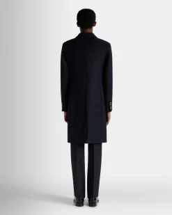 Einreihiger Mantel Aus Einer Wollmischung In Navy Blue Aus Der Adrien Brody Travel-Kollektion