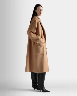 Einreihiger Mantel Aus Kaschmir-Woll-Mix In Camel