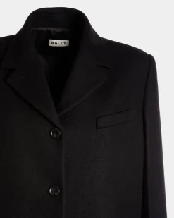 Einreihiger Mantel Aus Wolle In Schwarz