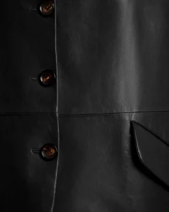 Einreihiger Midi-Mantel Aus Leder In Schwarz