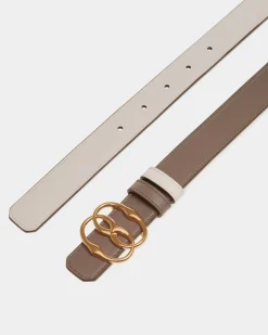 Emblem 25 mm Verstellbarer Wendegürtel Aus Leder In Beige