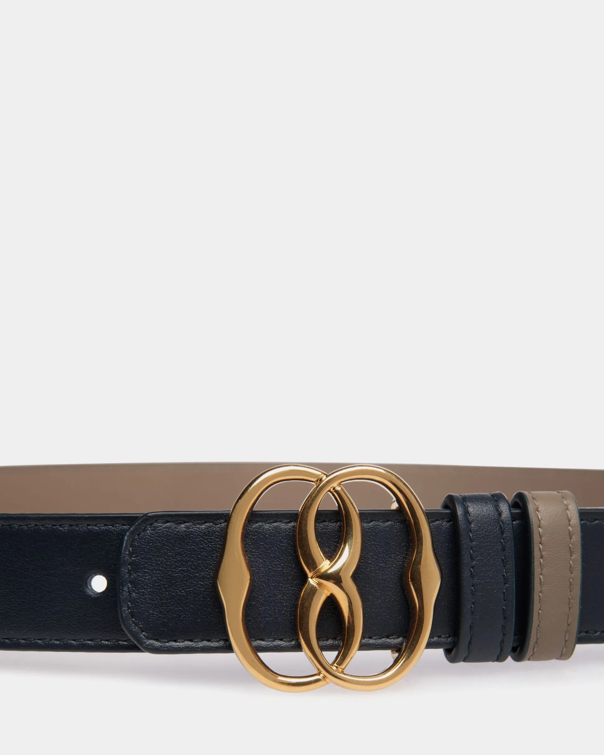 Emblem 25mm Wendegürtel Aus Leder In Navy Blue Und Taupe