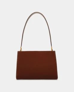 Emblem Schultertasche Aus Veloursleder In Braun
