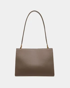 Emblem Schultertasche Aus Genarbtem Leder In Beige
