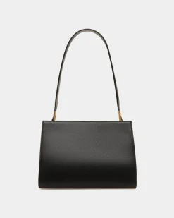 Emblem Schultertasche Aus Genarbtem Leder In Schwarz