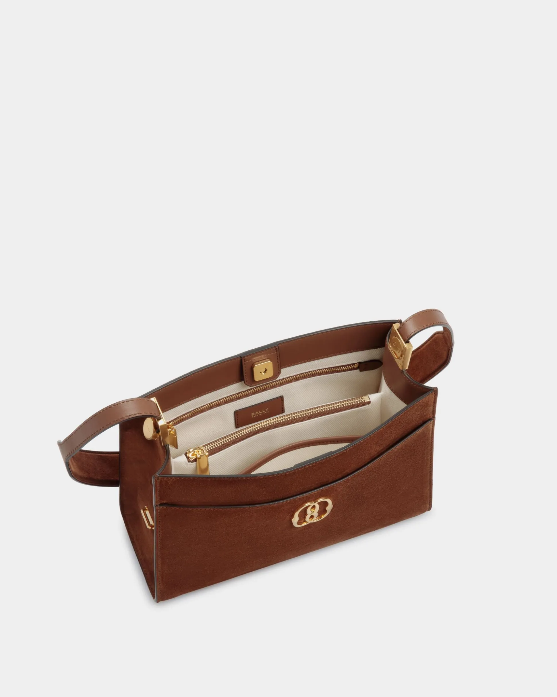 Emblem Schultertasche Aus Veloursleder In Braun