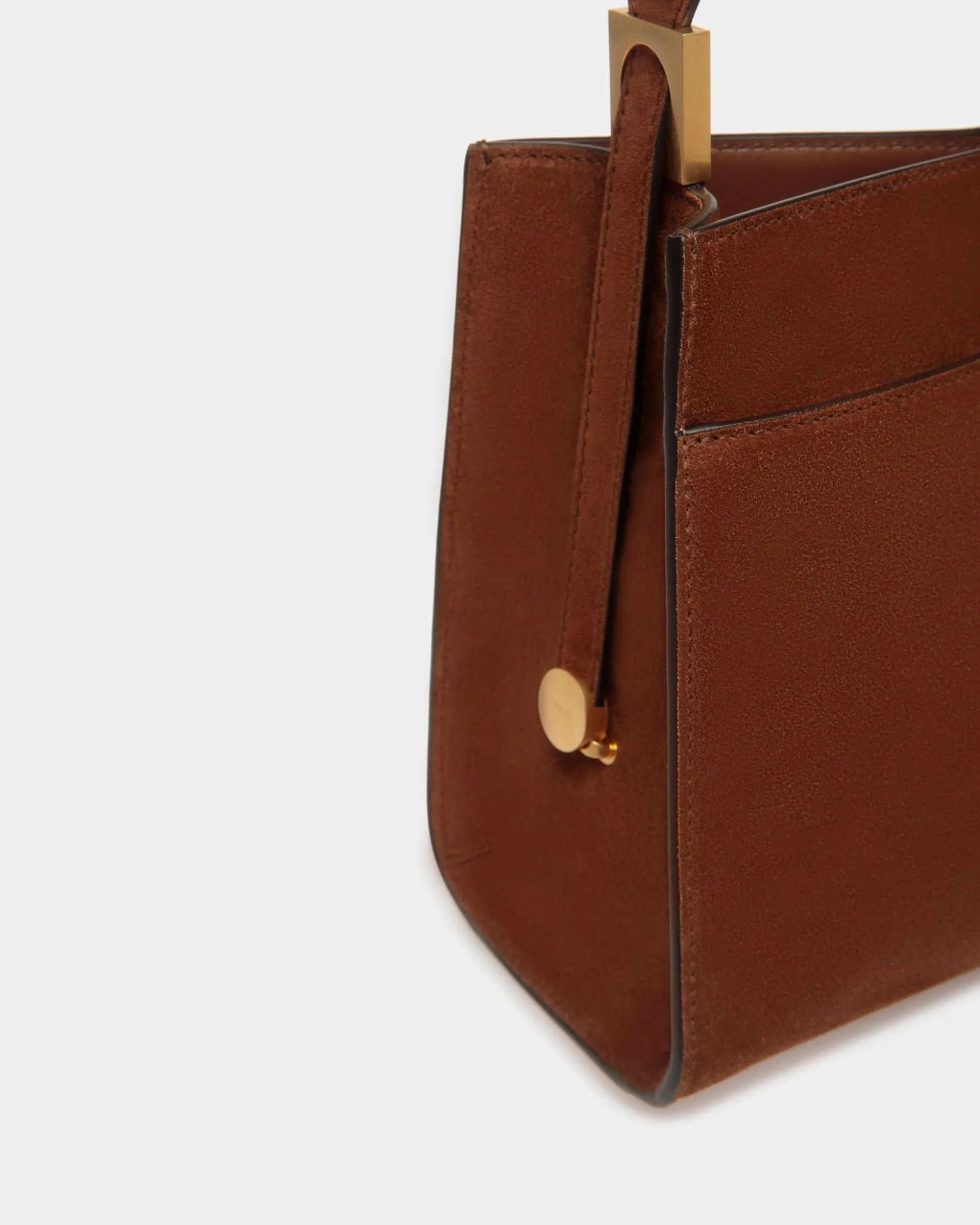 Emblem Schultertasche Aus Veloursleder In Braun