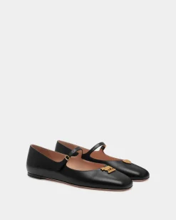Flache Mary-Janes Ballyrina Aus Schwarzem Leder