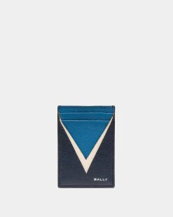 Flag Kartenetui Aus Blauem Leder