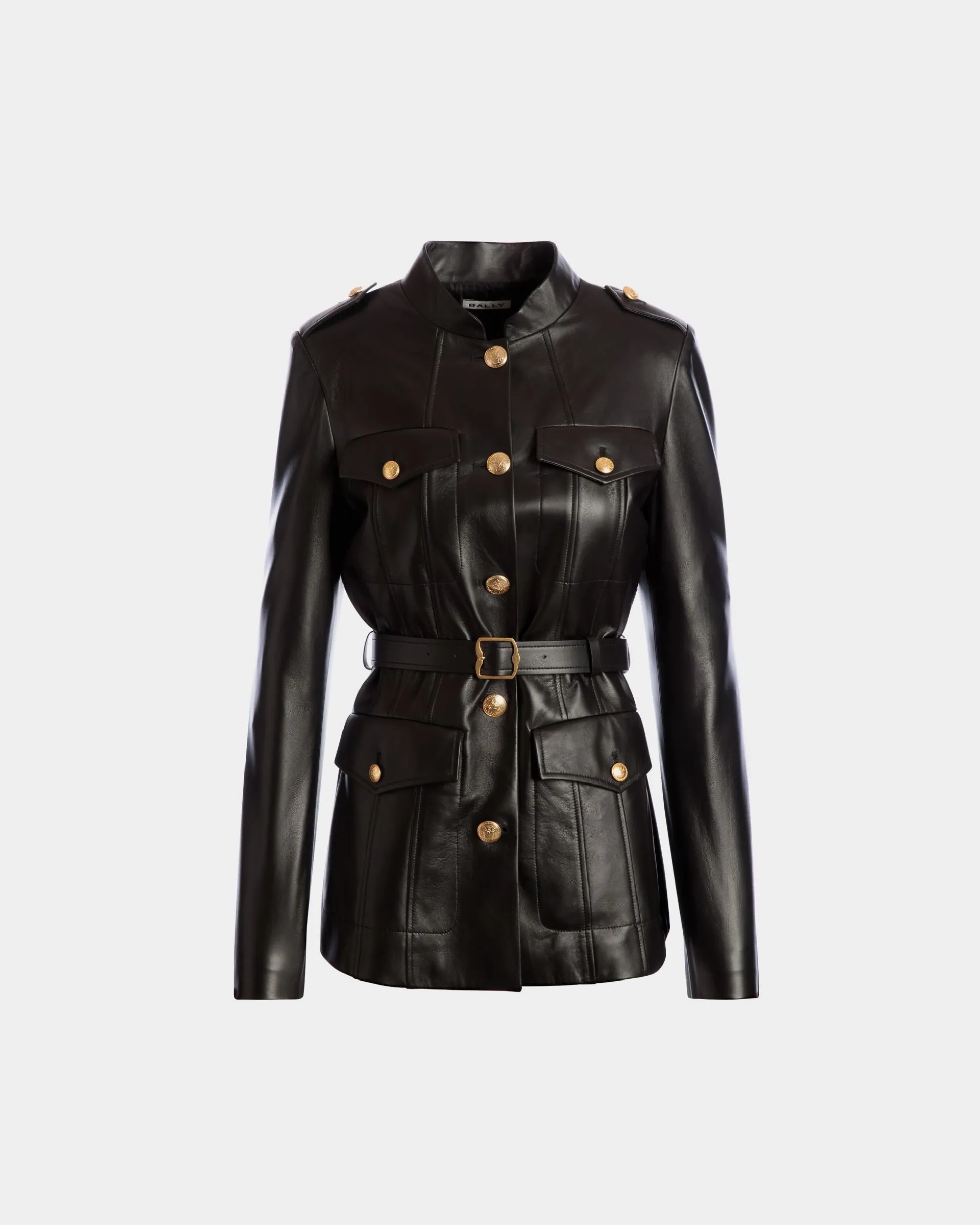 Gürteljacke Aus Leder In Schwarz
