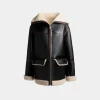 Jacke Aus Schwarzem Leder Mit Shearling-Futter