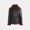 Jacke Aus Schwarzem Leder Mit Shearling-Futter