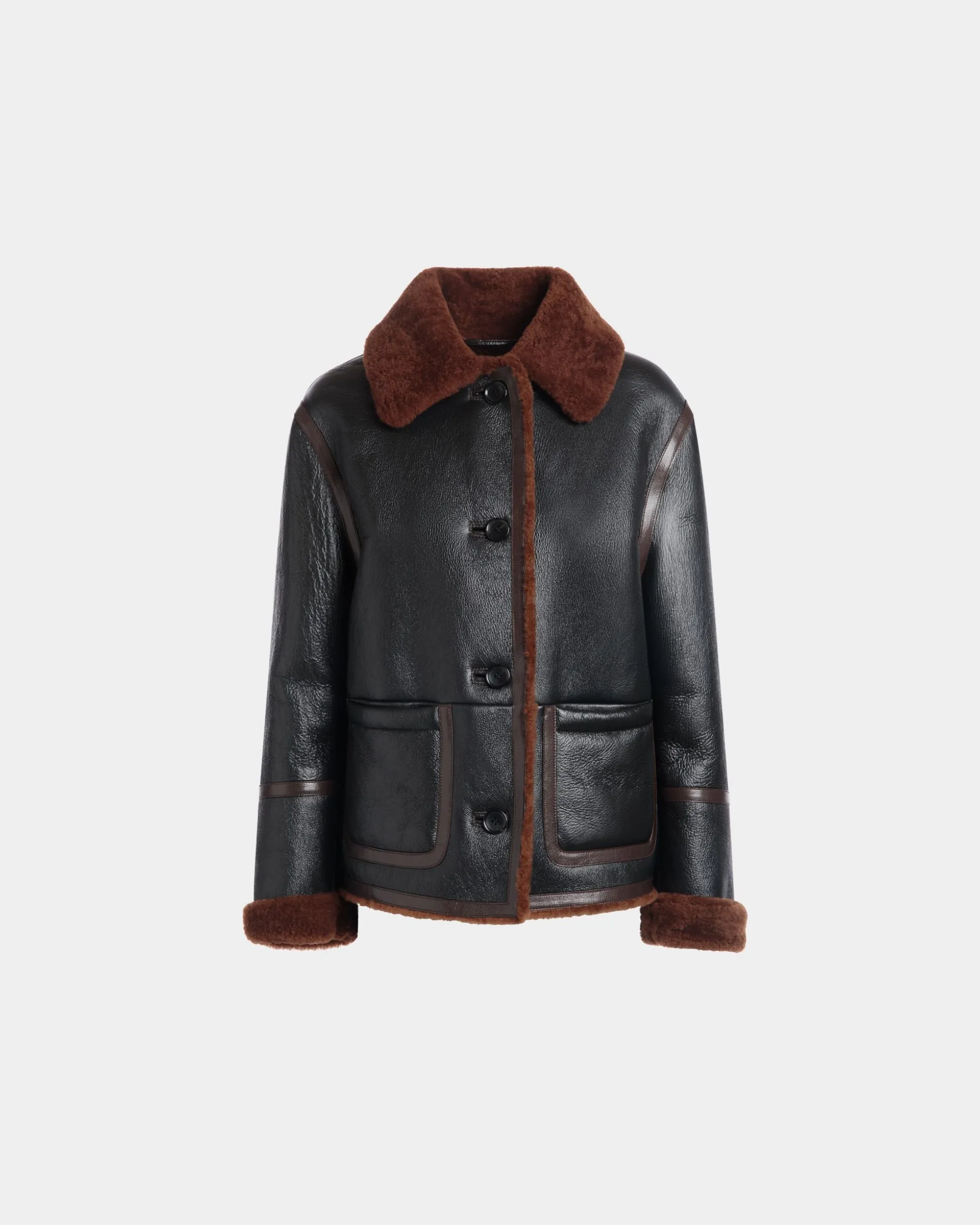 Jacke Aus Schwarzem Leder Mit Shearling-Futter