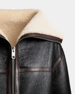 Jacke Aus Schwarzem Leder Mit Shearling-Futter
