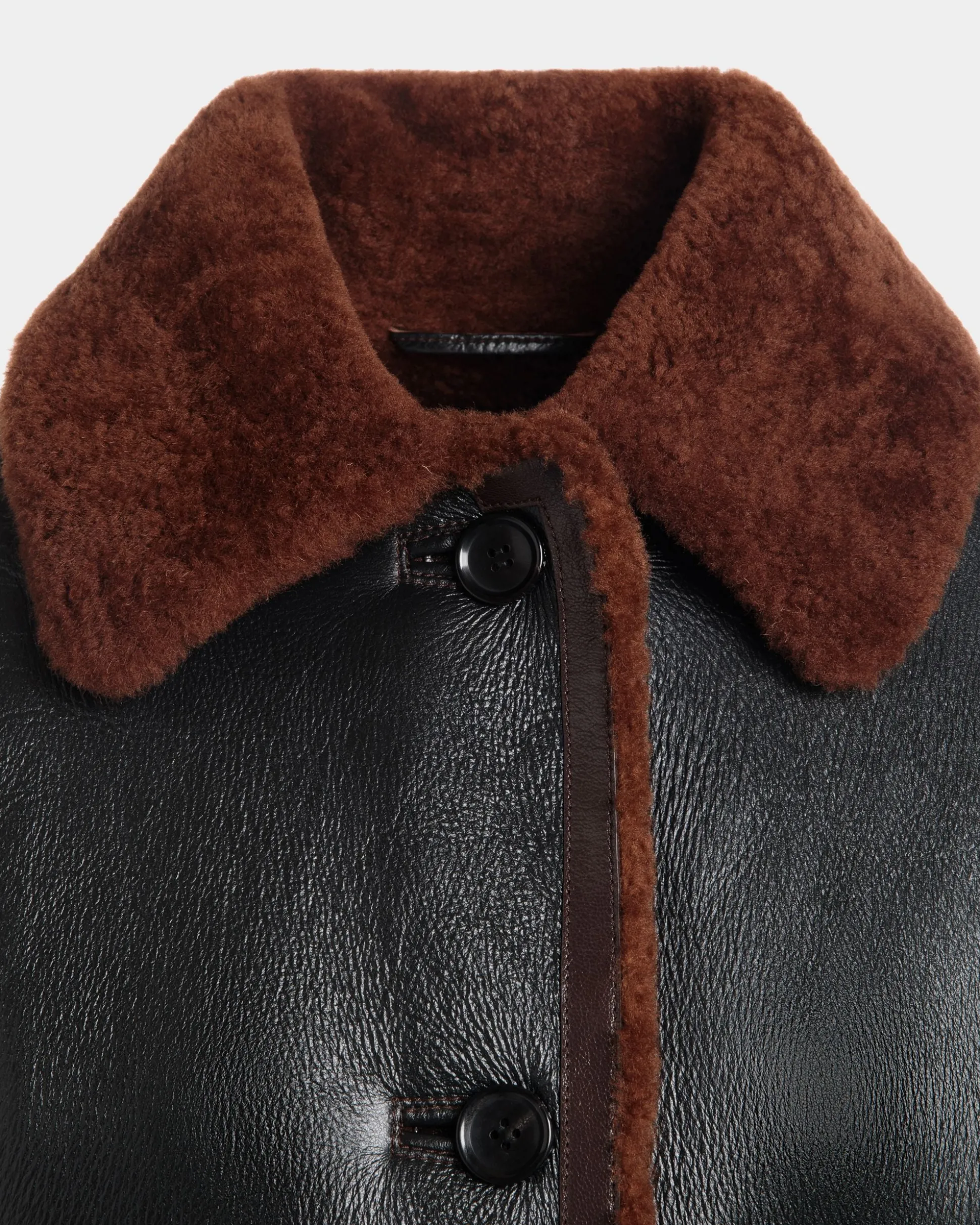 Jacke Aus Schwarzem Leder Mit Shearling-Futter