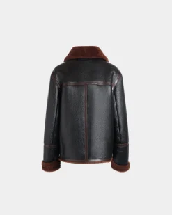 Jacke Aus Schwarzem Leder Mit Shearling-Futter