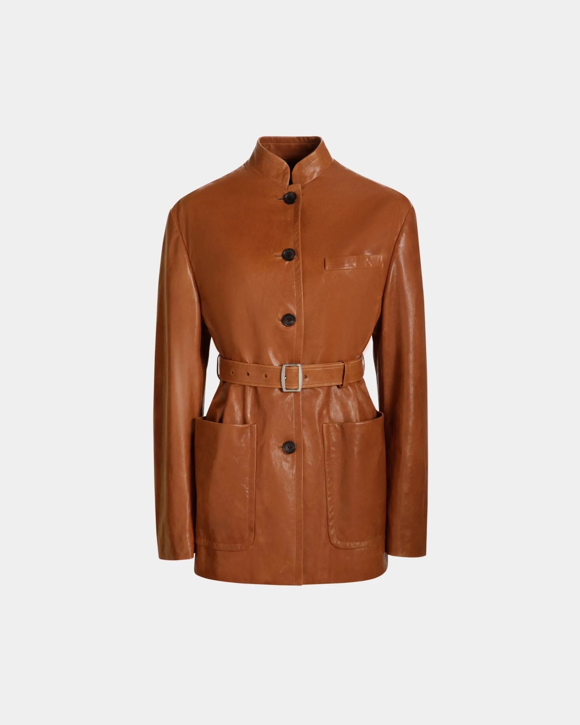Jacke Mit Gürtel Aus Leder In Braun