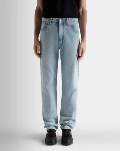 Jeanshose Aus Baumwolle In Hellem Indigoblau