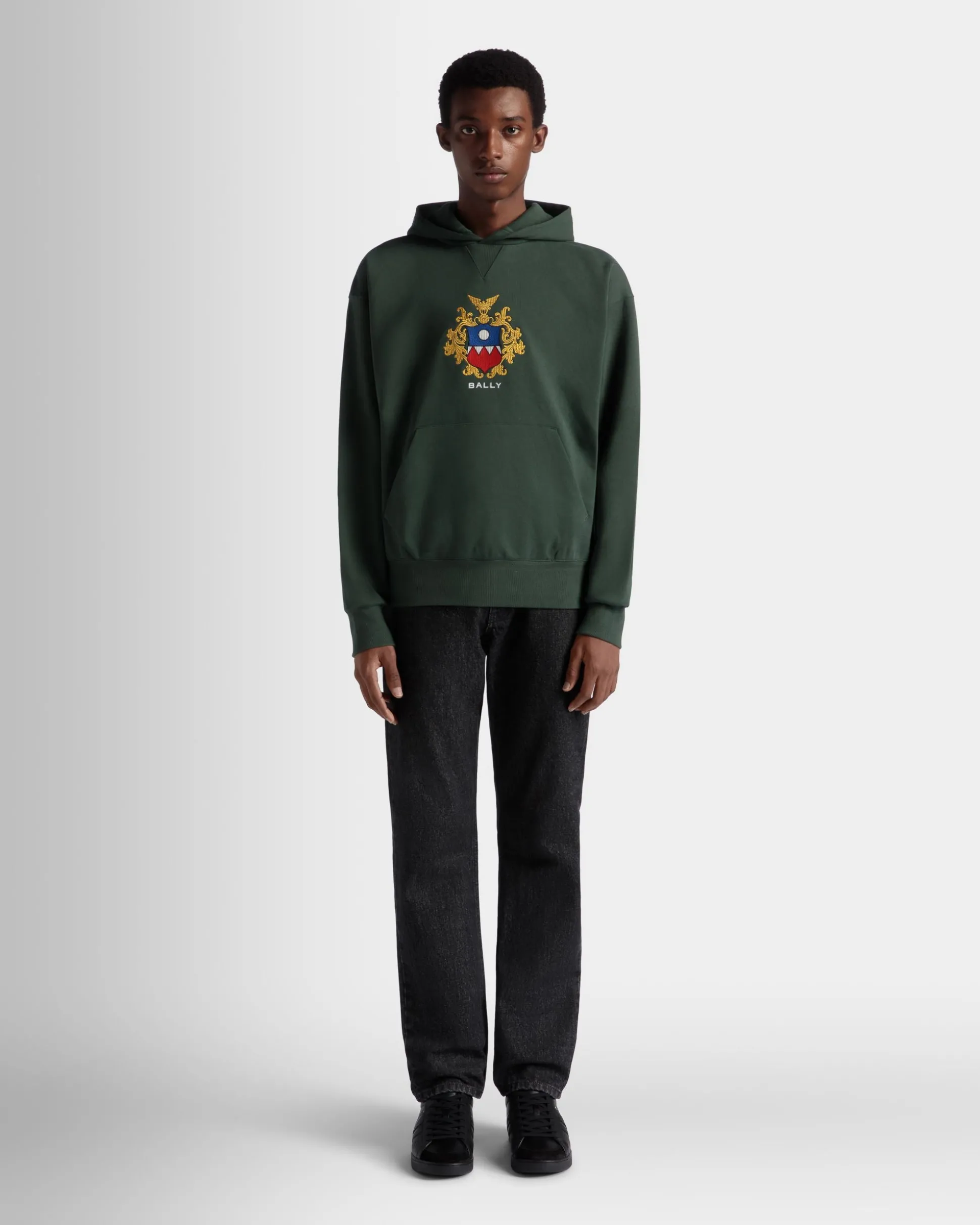 Kapuzenpullover Aus Baumwolle In Bottle Green Mit Bally Crest Logo