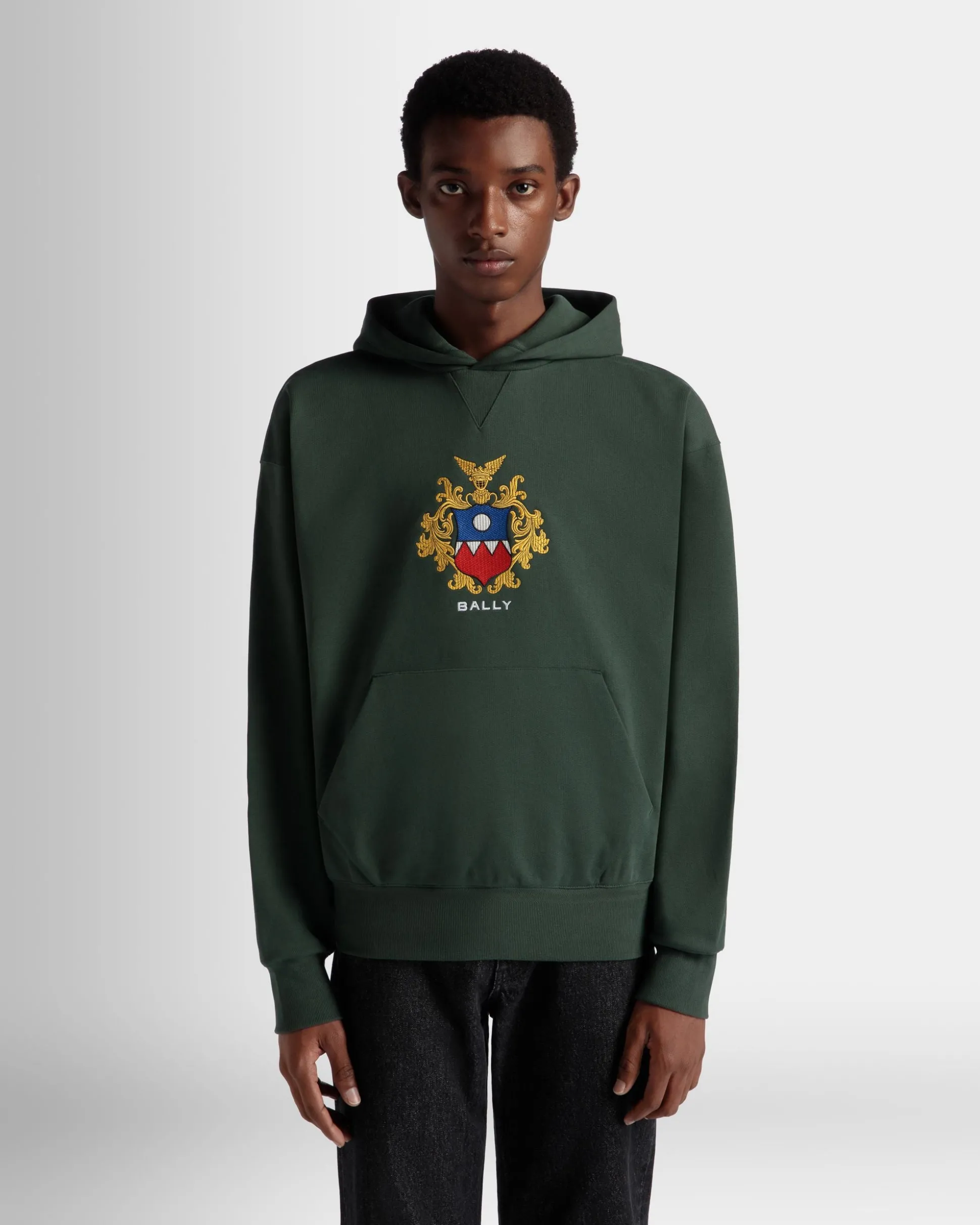 Kapuzenpullover Aus Baumwolle In Bottle Green Mit Bally Crest Logo