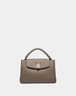 Kleine Lock Me Henkeltasche Aus Genarbtem Leder In Taupe
