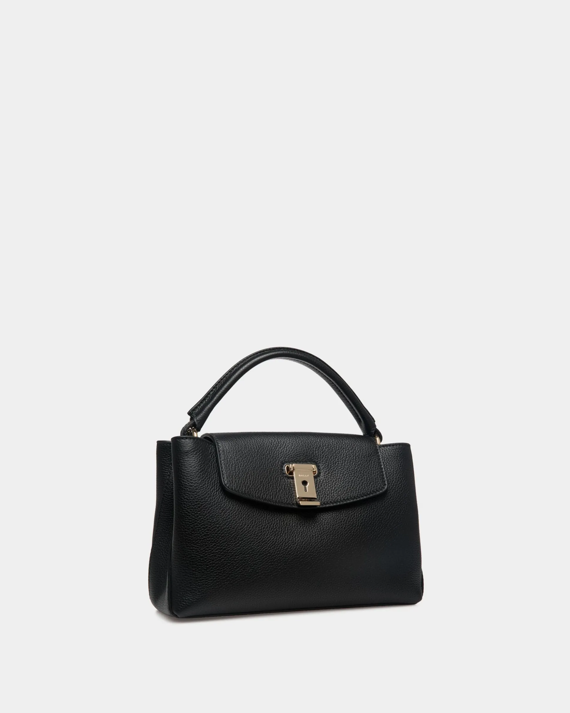 Kleine Lock Me Henkeltasche Aus Genarbtem Leder In Schwarz