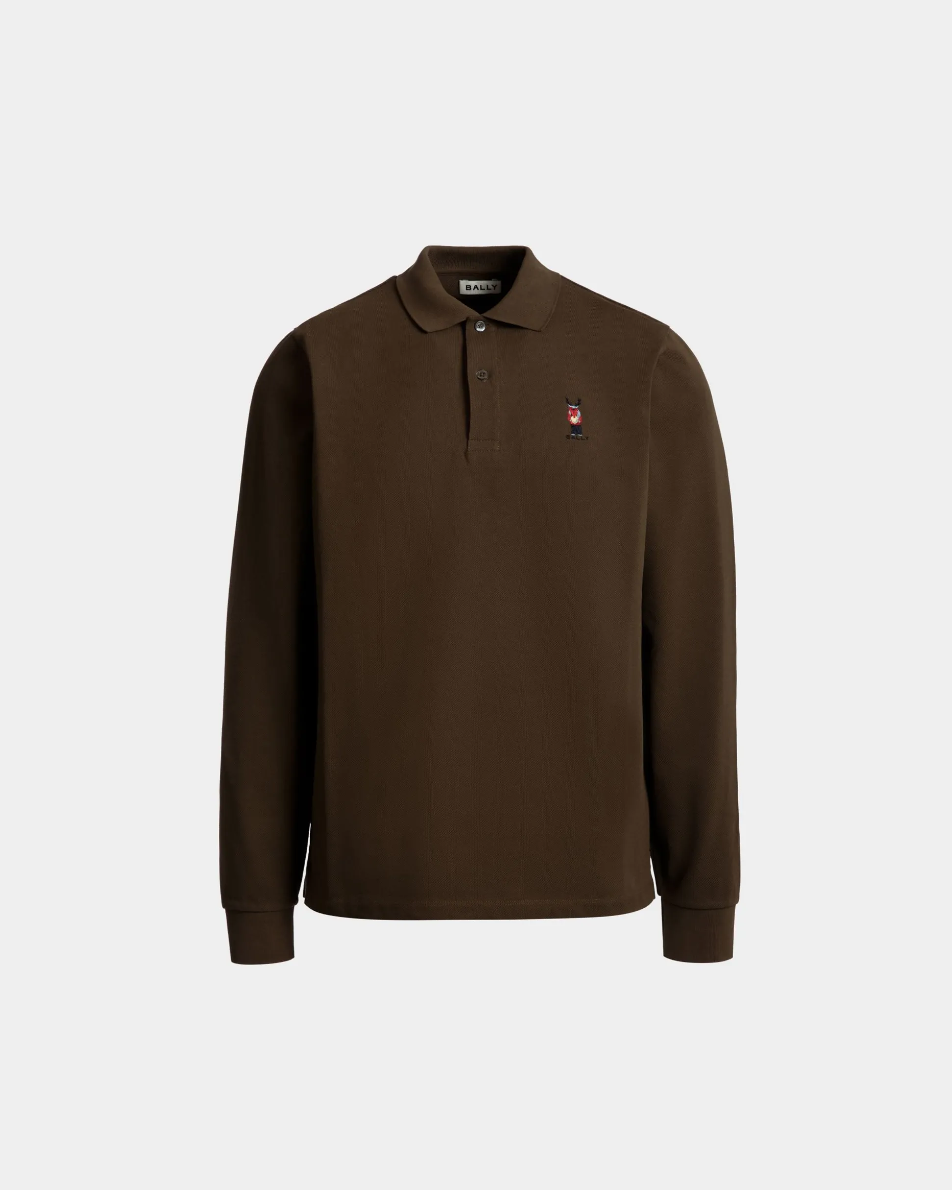 Langarm-Poloshirt Mit Forest Mask Aus Brauner Baumwolle