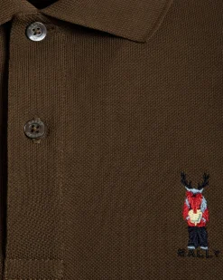 Langarm-Poloshirt Mit Forest Mask Aus Brauner Baumwolle