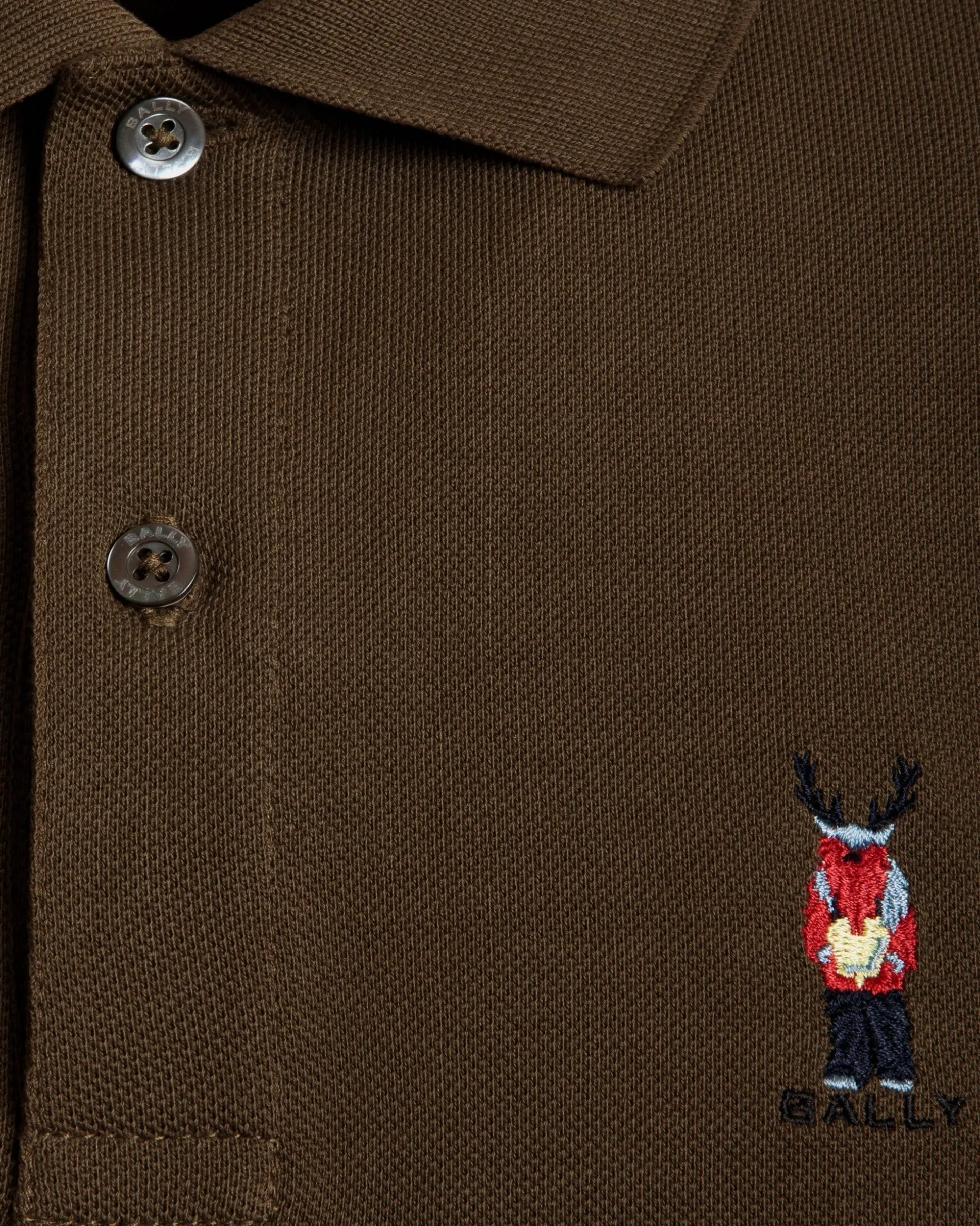Langarm-Poloshirt Mit Forest Mask Aus Brauner Baumwolle