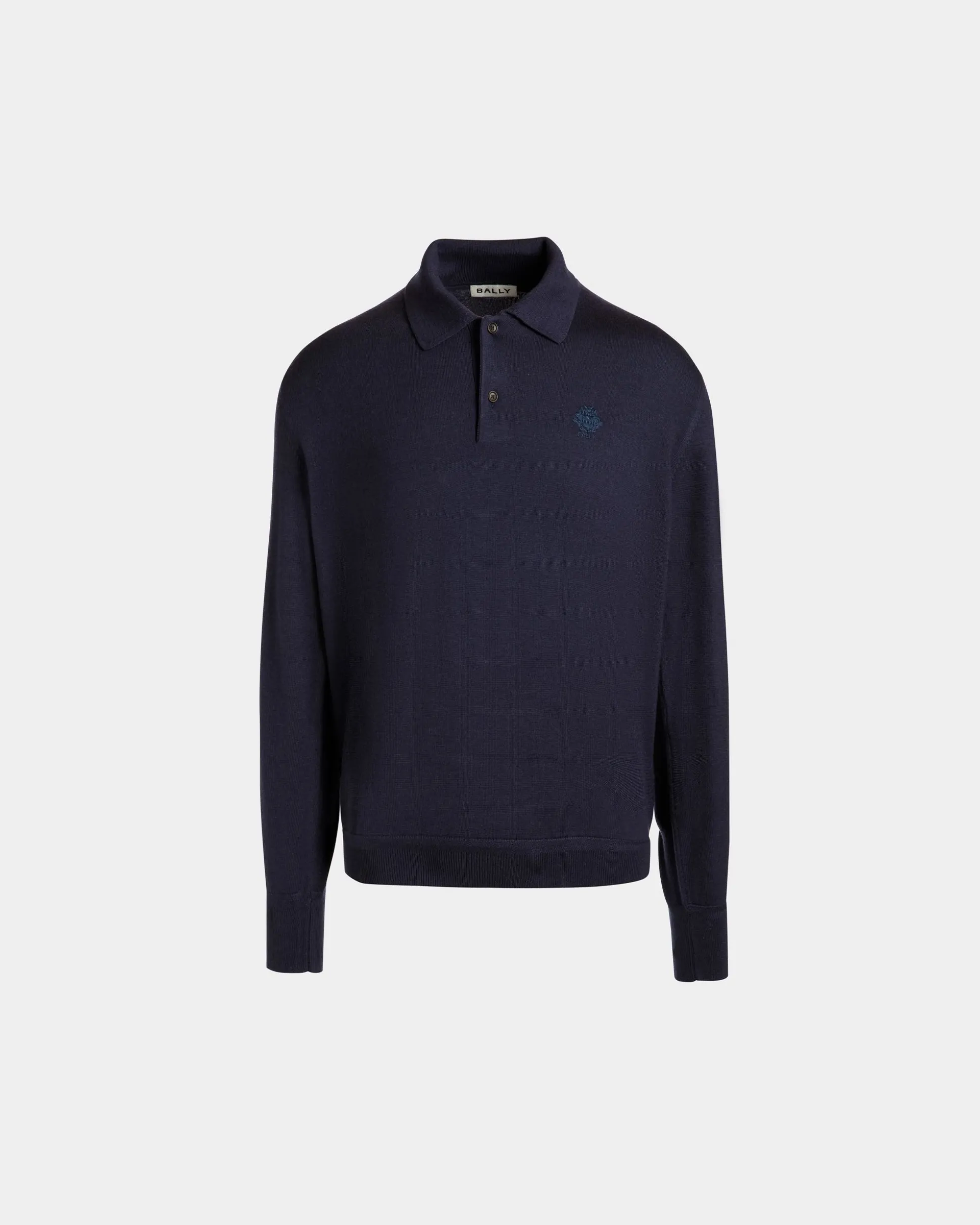 Langärmeliges Poloshirt Aus Kaschmirgemisch In Navy Blue Mit Bally Crest-Logo