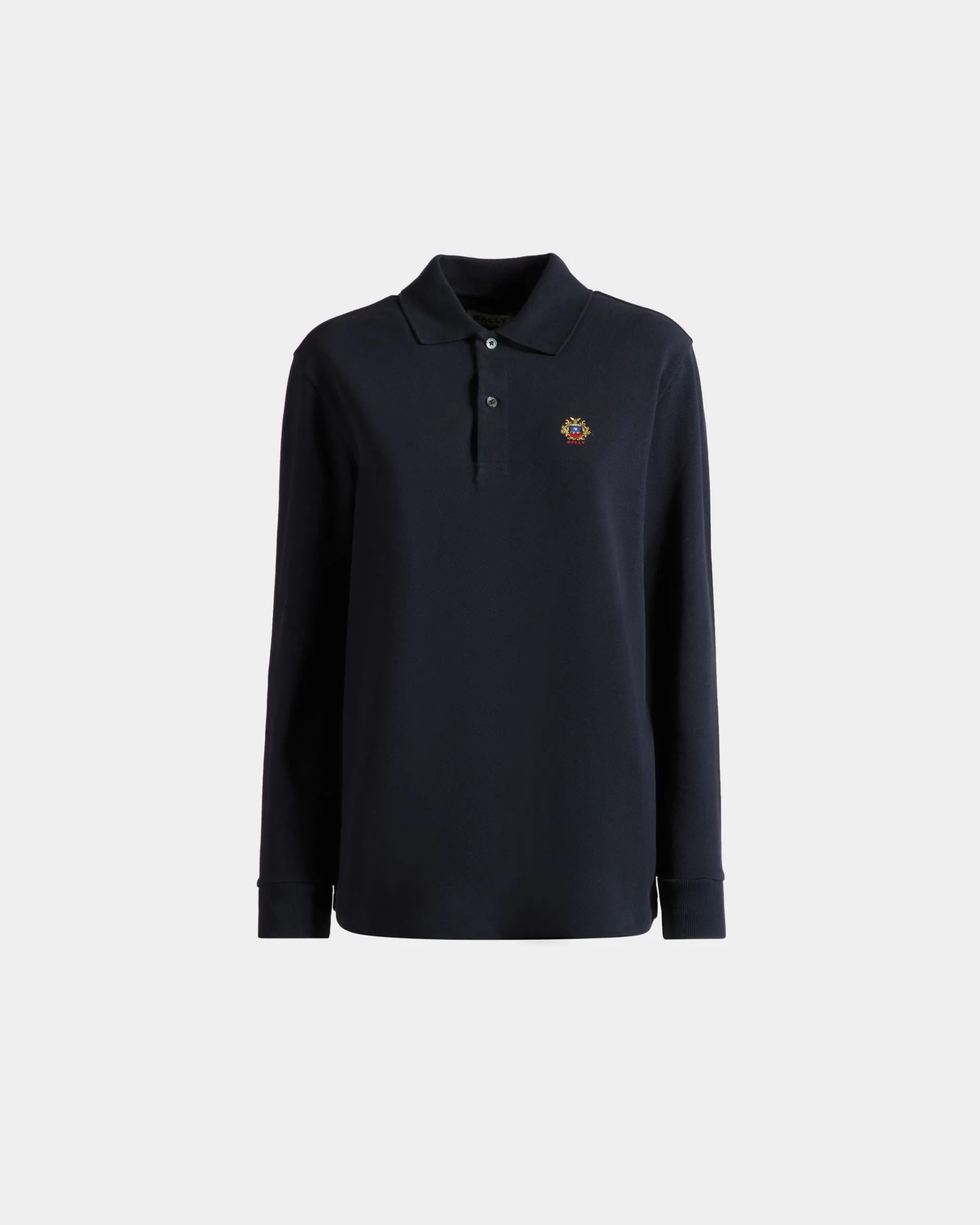 Langärmeliges Poloshirt Aus Baumwolle In Navy Blue Mit Bally Crest Logo