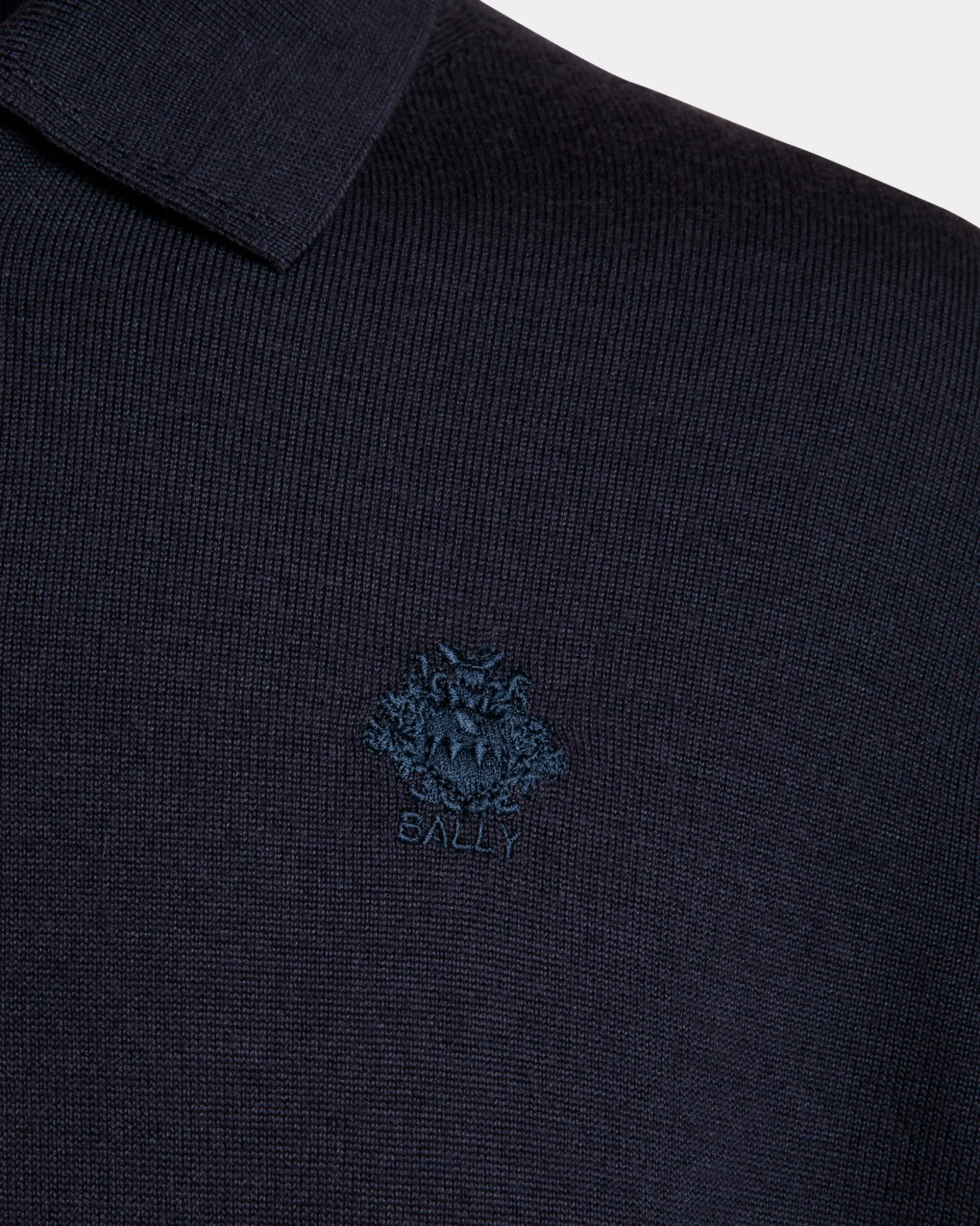 Langärmeliges Poloshirt Aus Kaschmirgemisch In Navy Blue Mit Bally Crest-Logo