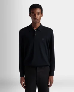 Langärmeliges Poloshirt Aus Wolle In Navy Blue Mit Bally Crest Logo